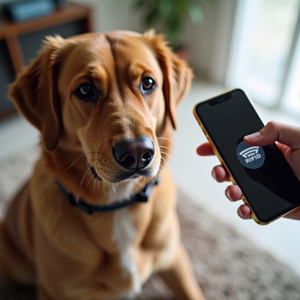 lire puce chien avec smartphone